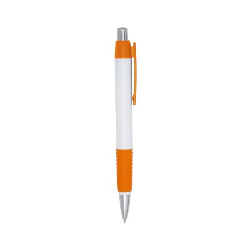 Caneta Com Logo Plástica - branco com detalhes em laranja