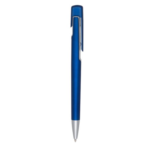Caneta Personalizada Plástica - azul com detalhes em prata
