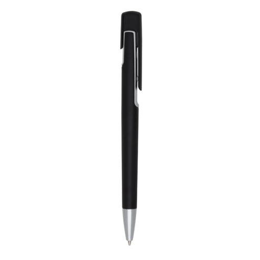Caneta Com Logo Plástica - preto com detalhes em prata