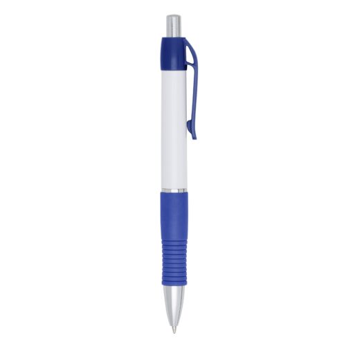 Caneta Promocional Plástica - branco com detalhes em azul