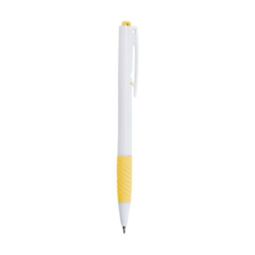 Caneta Para Brindes Plástica - branco com detalhes em amarelo