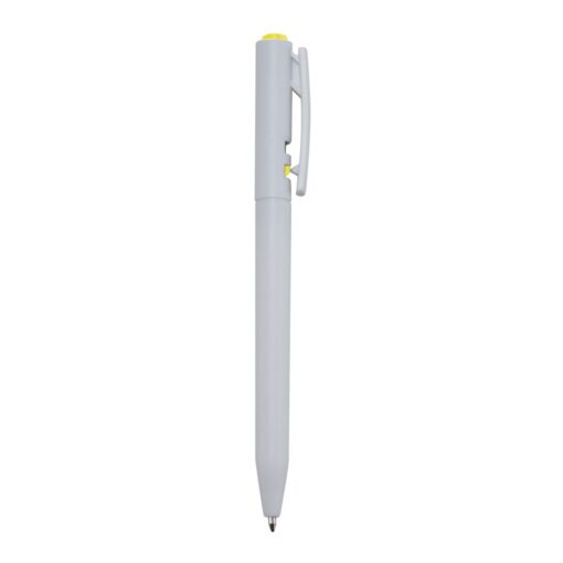 Caneta Personalizada Plastica - branco com detalhes em amarelo