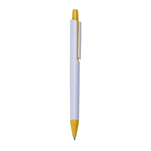 Caneta Com Logo Plástica - amarelo com detalhes em branco