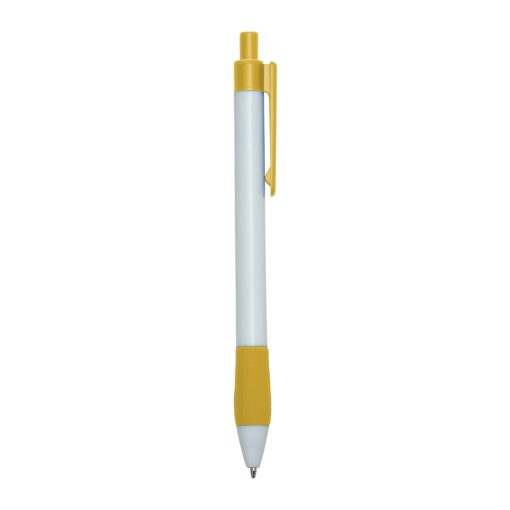 Caneta Promocional Plástica - amarelo com detalhes em branco