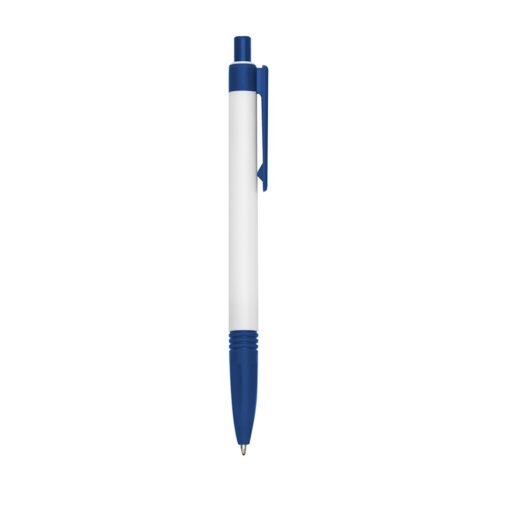 Caneta Promocional Plástica - branco com detalhes em azul