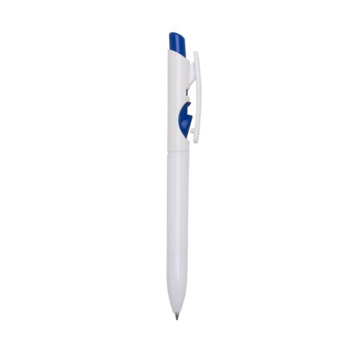 Caneta Promocional Plástica Leitoso - azul com detalhes em branco