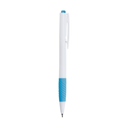 Caneta Personalizada Plástica - branco com detalhes em azul