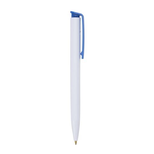 Caneta Personalizada Plástica - branco com detalhes em azul