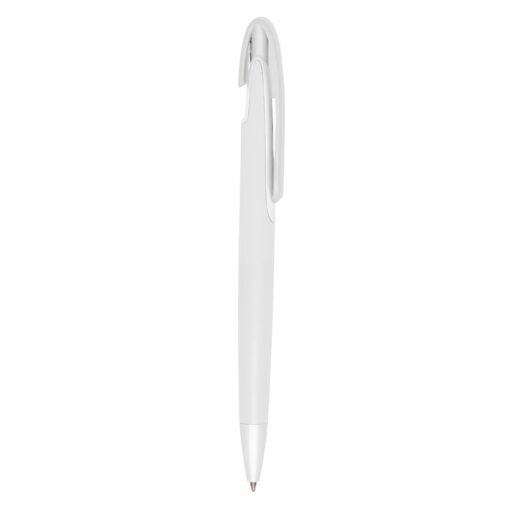 Caneta Com Logo Plástica - branco com detalhes em prata