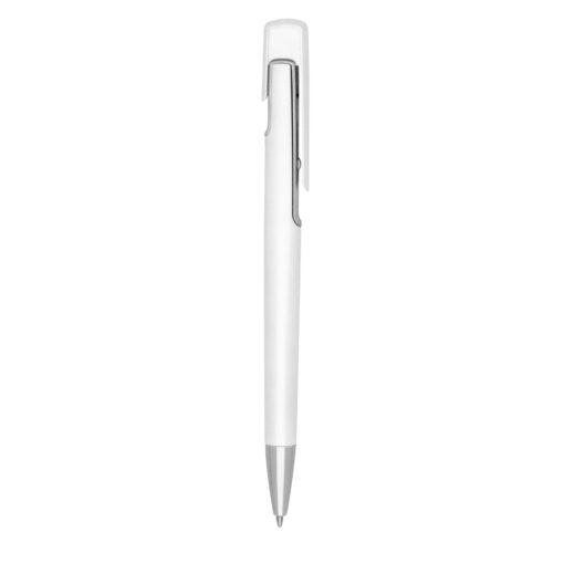 Caneta Promocional Plástica - branco com detalhes em prata
