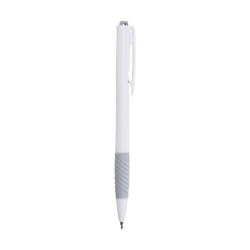 Caneta Com Logo Plástica - branco com detalhes em prata