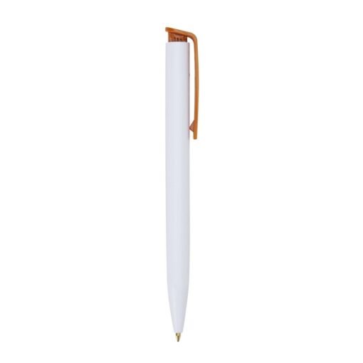 Caneta Promocional Plástica - branco com detalhes em laranja