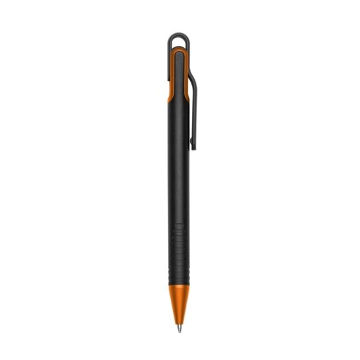 Caneta Promocional Plástica - preto com detalhes em laranja