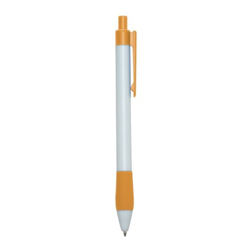 Caneta Com Logo Plástica - laranja com detalhes em branco