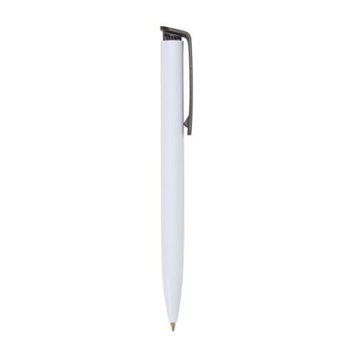 Caneta Personalizada Para Empresas Plástica - branco com detalhes em marrom
