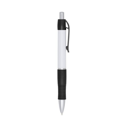 Caneta Personalizada Para Empresas Plástica - branco com detalhes em preto