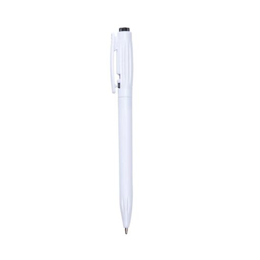 Caneta Com Logo Plástica - branco com detalhes em preto