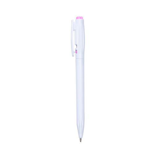 Caneta Para Brindes Plástica - branco com detalhes em rosa