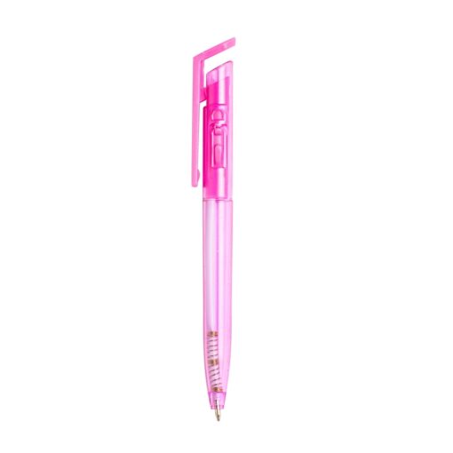 Caneta Com Logo Plastica Translucida na cor rosa