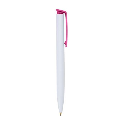 Caneta Promocional Plástica - branco com detalhes em rosa