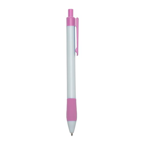 Caneta Personalizada Plástica - rosa com detalhes em branco