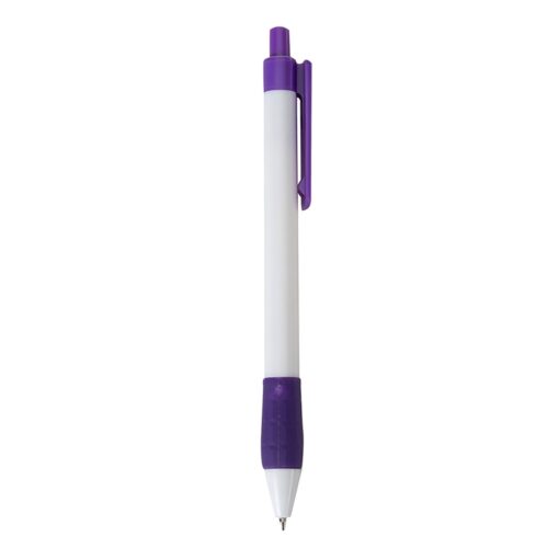 Caneta Com Logo Plástica - roxo com detalhes em branco