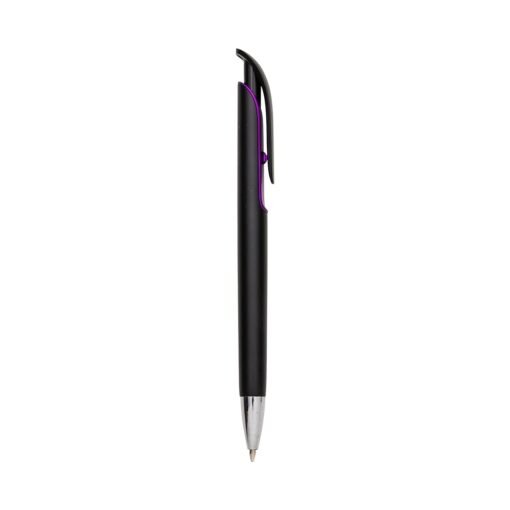Caneta Para Brindes Plástica - preto com detalhes em roxo