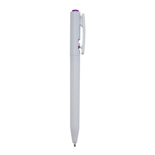 Caneta Para Brindes Plastica - branco com detalhes em roxo