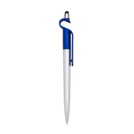 Caneta personalizada plástica p. celular e ponta touch - azul com detalhes em prata