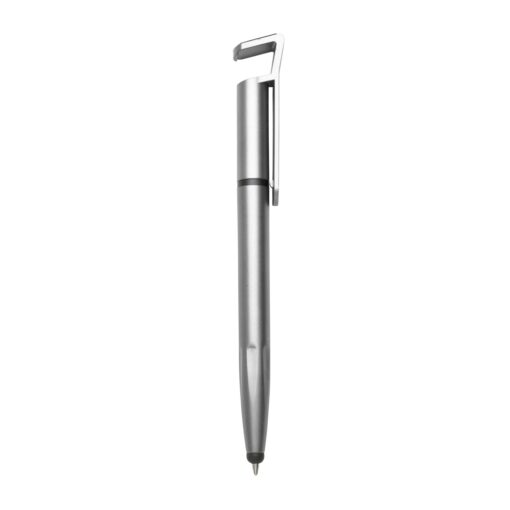 Caneta Com Logo Base Celular Limp. Tela E Ponta Touch na cor prata