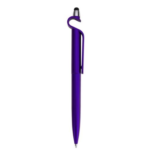 Caneta Personalizada Para Empresas Plastica C/ Suporte E Touch - roxo com detalhes em prata