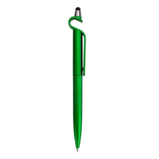 Caneta Para Brindes Plastica C/ Suporte E Touch - verde com detalhes em prata