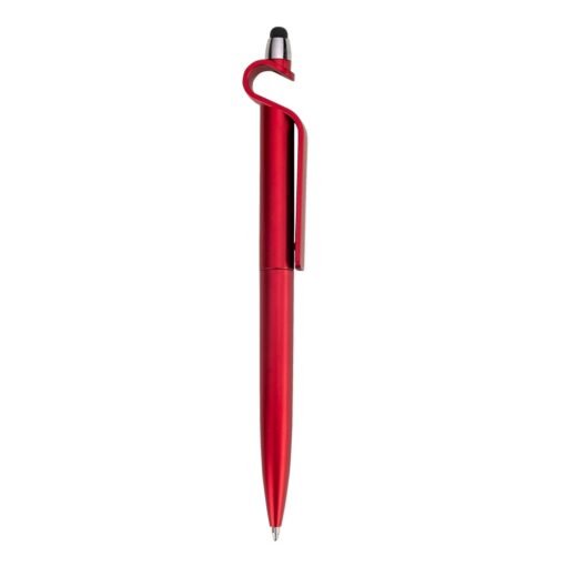 Caneta Com Logo Plastica C/ Suporte E Touch - vermelho com detalhes em prata
