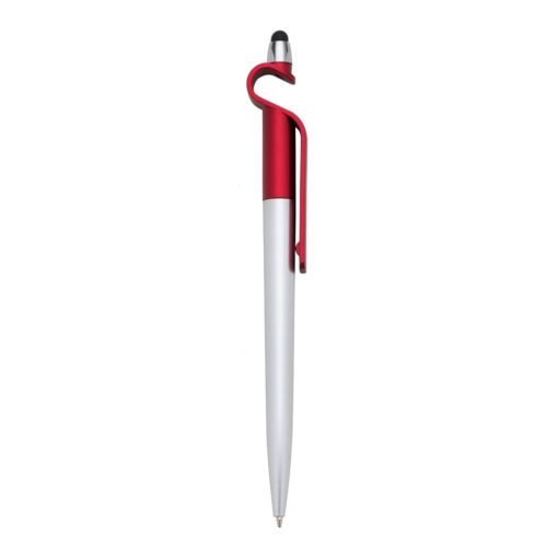 Caneta personalizada plástica p. celular e ponta touch - vermelho com detalhes em prata