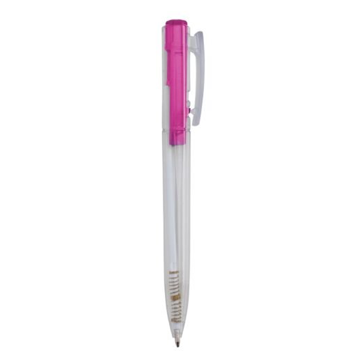 Caneta Personalizada Plástica - Rosa/Transparente