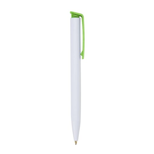 Caneta Personalizada Plástica - branco com detalhes em verde
