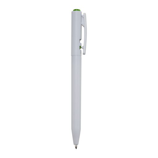 Caneta Com Logo Plastica - branco com detalhes em verde