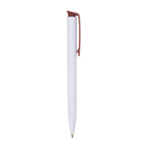 Caneta Promocional Plástica - branco com detalhes em vermelho