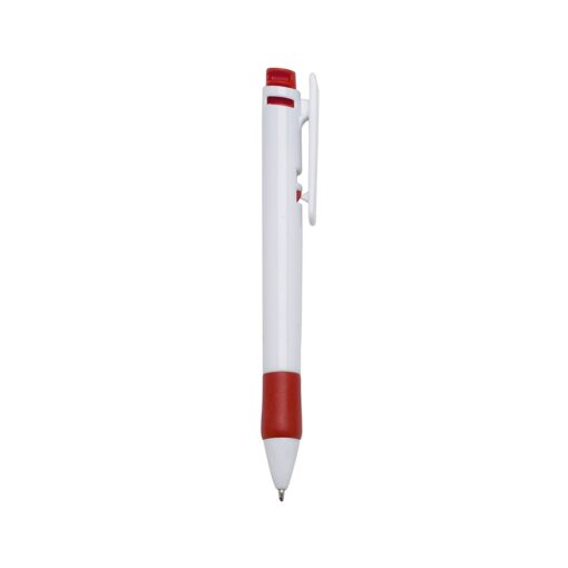 Caneta Para Brindes Plástica - branco com detalhes em vermelho