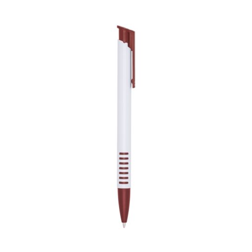 Caneta Promocional Plástica - branco com detalhes em vermelho