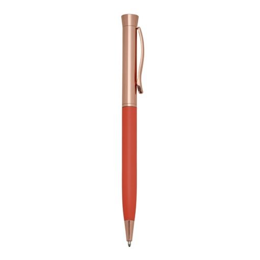 Caneta Com Logo Metal - laranja com detalhes em cobre