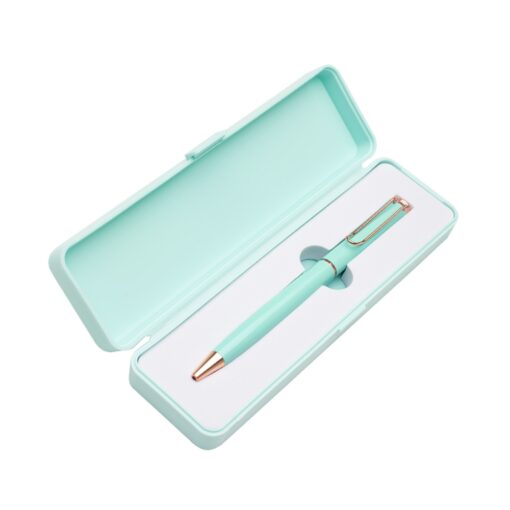 Caneta Com Logo Metal C/ Box De Plástico - verde com detalhes em cobre
