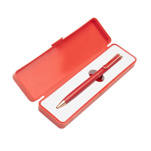 Caneta Promocional Metal C/ Box De Plástico - vermelho com detalhes em cobre