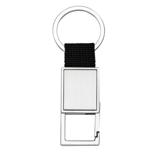 Chaveiro Personalizado Metal Retangular C/ Nylon Preto - prata com detalhes em preto
