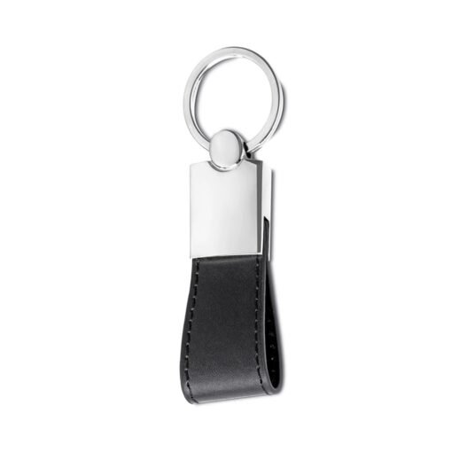 CHAVEIRO METAL C/ ALÇA COURO SINTÉTICO  SPX-14501-PRA/PRE NA COR PRATA