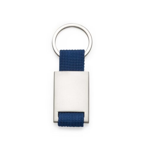 Chaveiro Personalizado De Metal C/ Nylon - prata com detalhes em azul