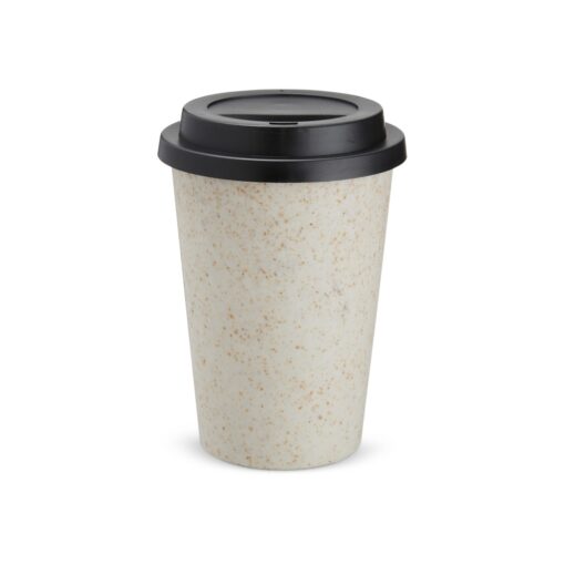 Copo Personalizado Fibra De Arroz C/ Tampa 450Ml - bege com detalhes em preto