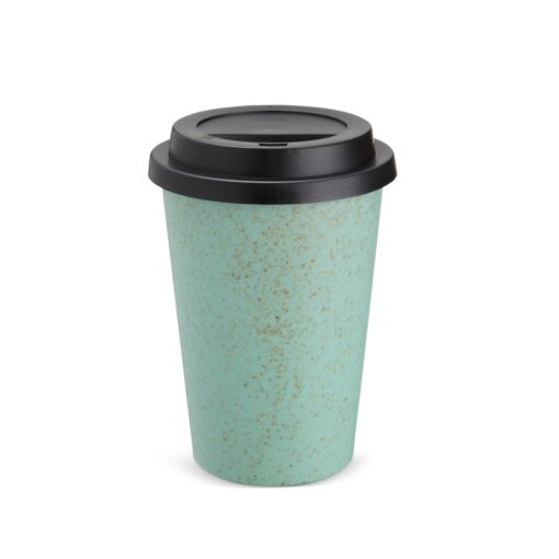 Copo Para Brindes Fibra De Arroz C/ Tampa 450Ml - verde com detalhes em preto