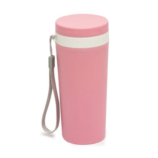 Copo Com Logo Fibra De Bambu 350Ml - rosa com detalhes em bege