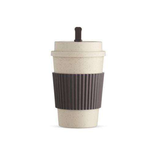Copo Com Logo Fibra De Trigo 450Ml - bege com detalhes em chumbo